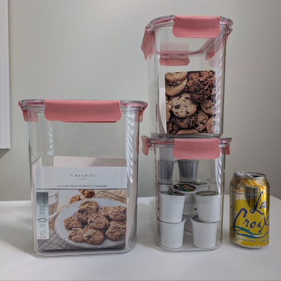 NEW Set 3 TAHARI Large Clear Food Storage Container Stackable BPA Free Snap Pink - Picture 3 of 14